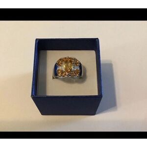 2.57 Carat Sparkling Genuine Citrine Gemstone Wide Band Ring Sz 9~.925 Sterling